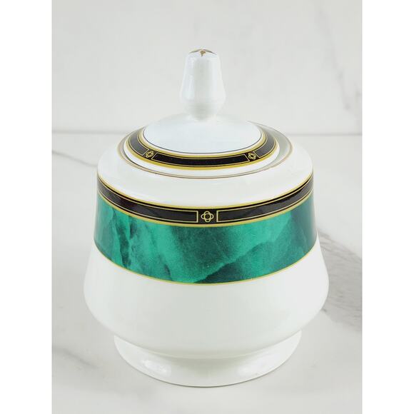 Retroneu Sugar Bowl w/ Lid Jade Garland 3 1/2" Fine China 90's #3020 Pattern - Picture 12 of 14